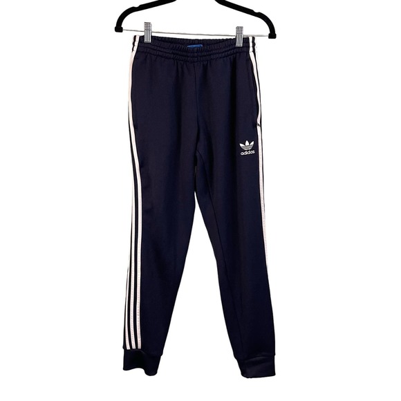 Adidas Men Navy Blue Elastic Waist 3-Stripes Tapered Training Jogger Pants Small - Picture 1 of 9
